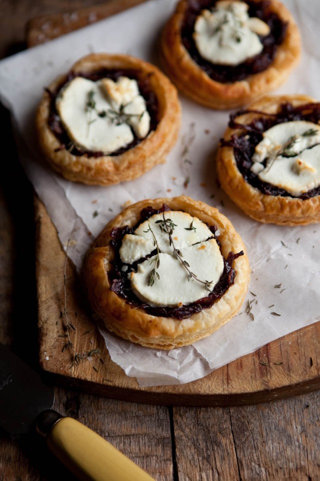 Red Wine Caramelized Onions and Goats Cheese Tartlets