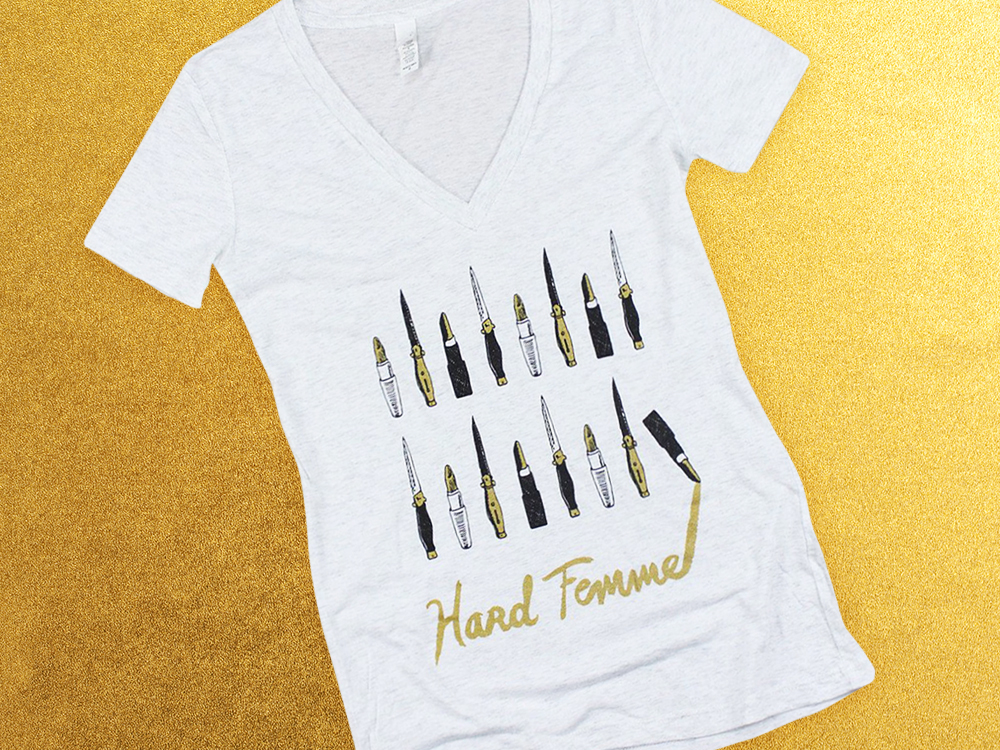 Hard Femme Tee on Gold Background