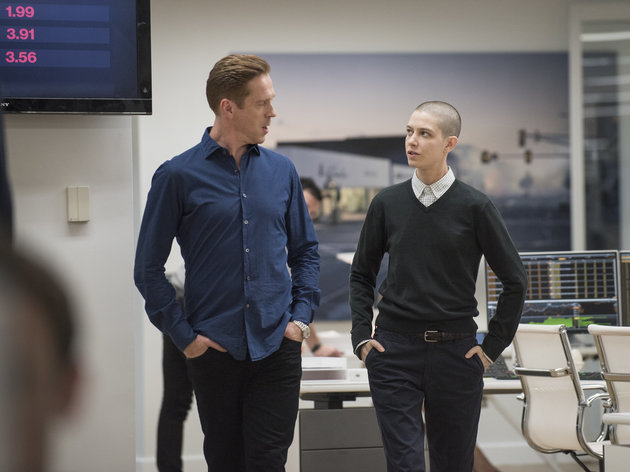 Damian Lewis as Bobby "Axe" Axelrod and Asia Kate Dillon as Taylor Mason in BILLIONS (Season 2, Episode 2). - Photo: Jeff Neumann/SHOWTIME