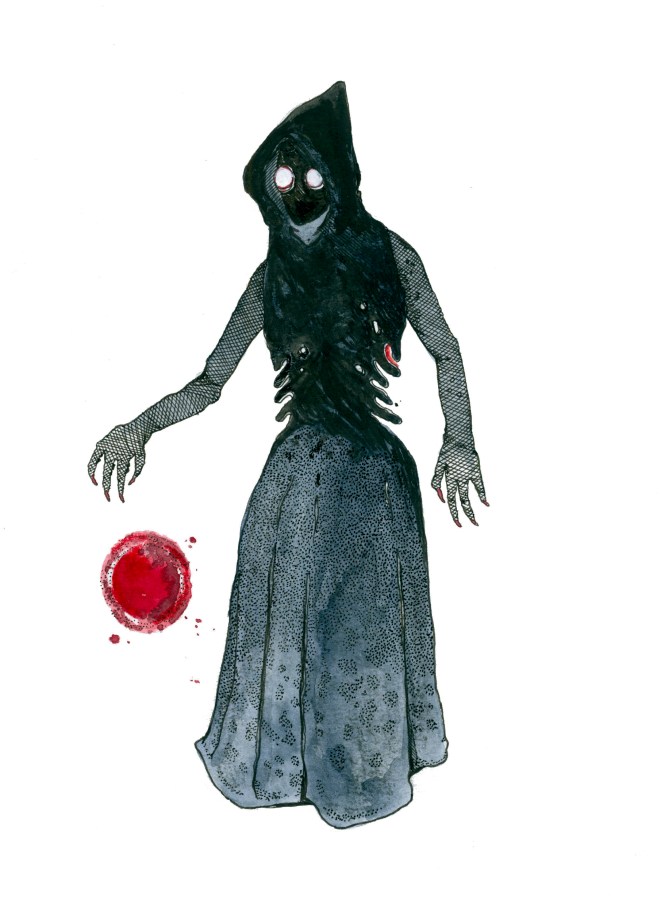 Watercolor illustration of the Flatwoods Monster