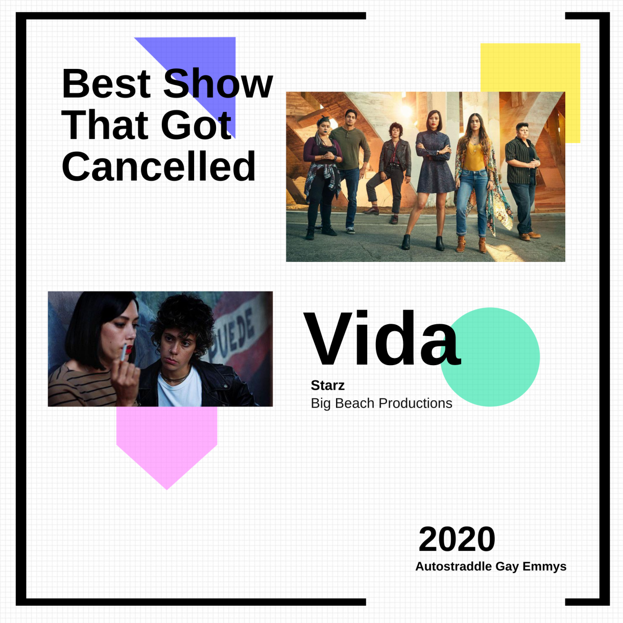 Graphic announcing winner of "Best Show that Got Cancelled," Vida