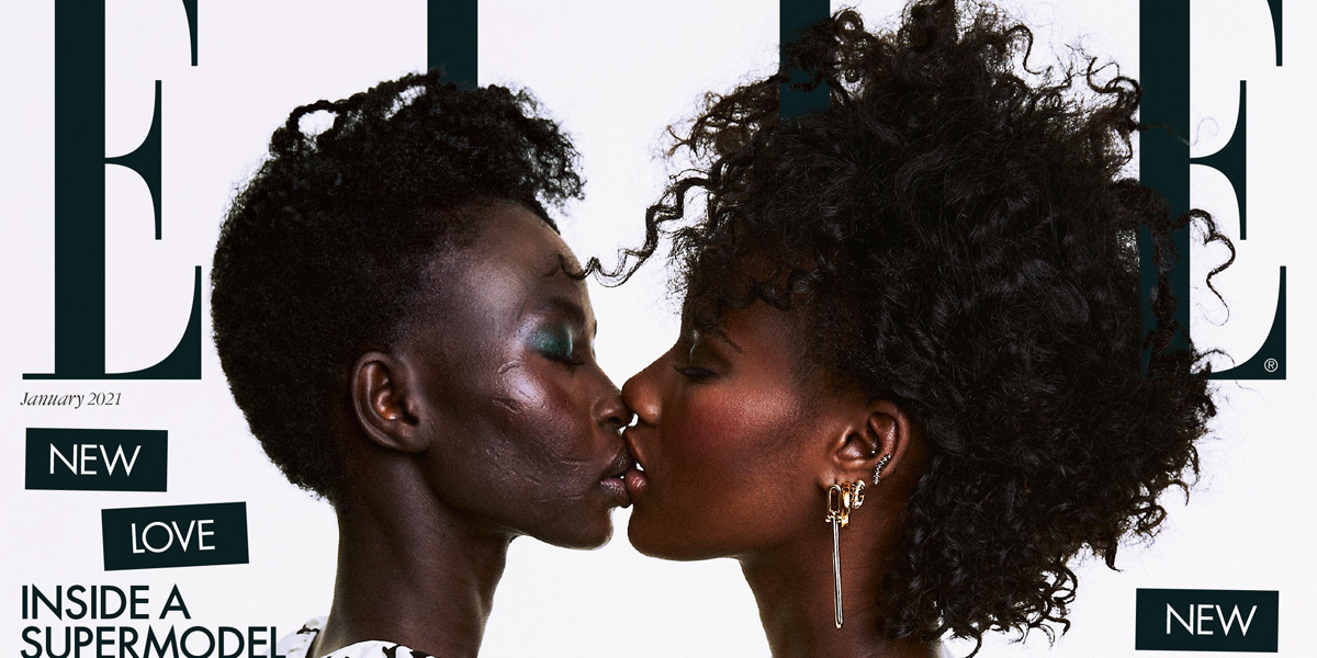 Aweng Ade-Chuol and her wife kiss on the cover of Elle magazine.