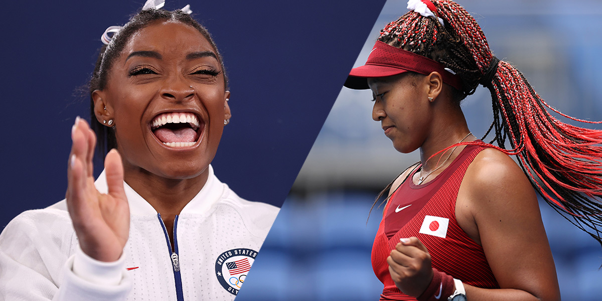 Side by Sides of Simone Biles and Naomi Osaka during the 2020 Tokyo Olympics