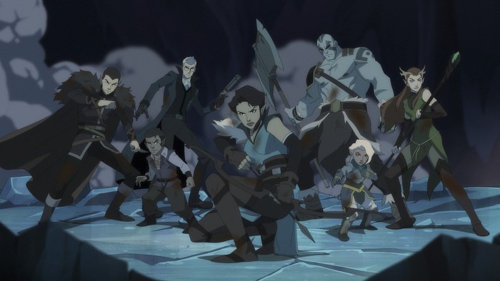 vox machina stands in a battle pose looking dirty 