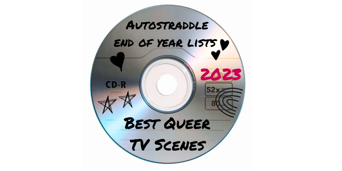 A blank CD with sharpie writing Autostraddle End of Year List 2023 Best Queer TV Scenes