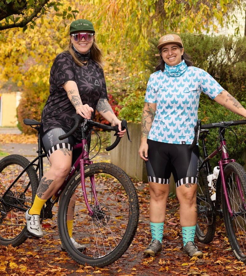 two women with their bicylces