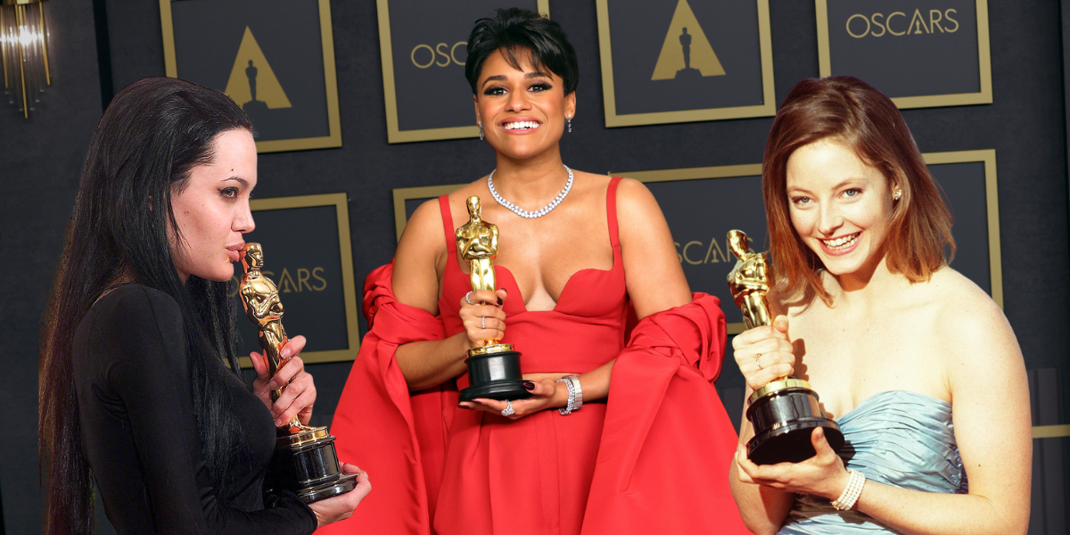 Angelina Jolie, Ariana DeBose, and Jodie Foster with their Oscars