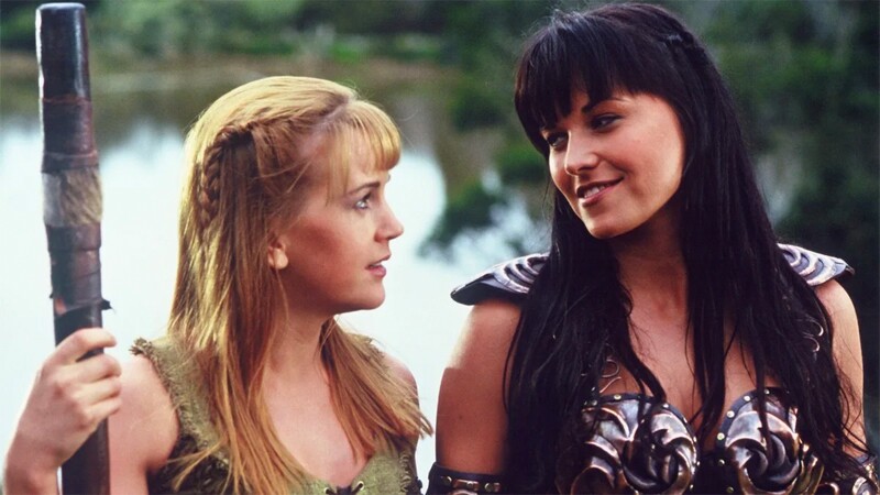 Renee O'Connor and Lucy Lawless as Gabrielle and Xena