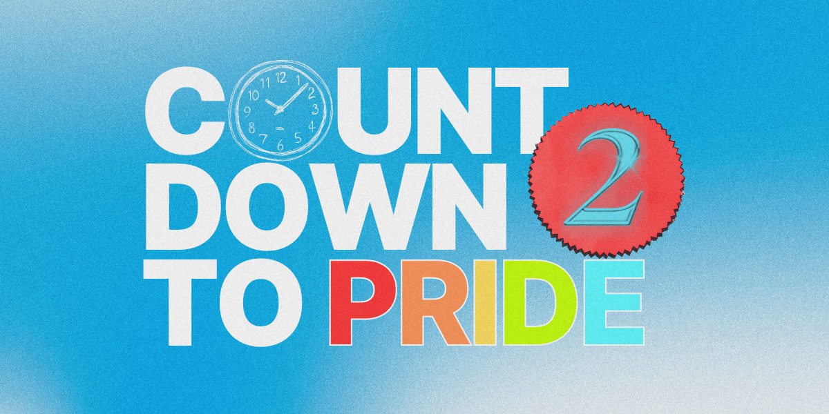 Countdown to Pride header image with a clock replacing the first o and the number 2