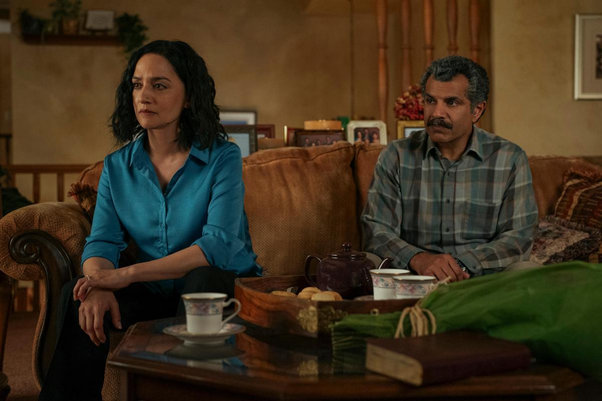 Under The Bridge -- “Three And Seven” - Episode 107 -- The unfolding trial pushes Rebecca to the brink as she begins to question who she should defend. Cam’s allegiance to the justice system is tested as details from the night of the murder are finally revealed. Suman (Archie Panjabi) and Manjit (Ezra Faroque Khan), shown. (Photo by: Darko Sikman/Hulu)