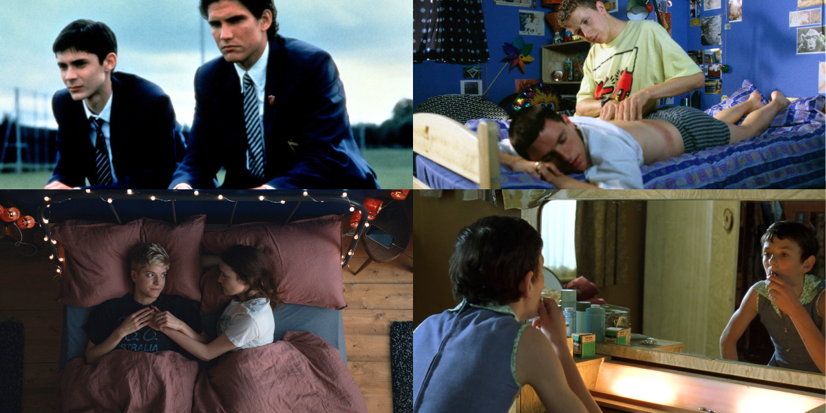 A collage of images from Get Real, Beautiful Thing, Feel Good, and Billy Elliot