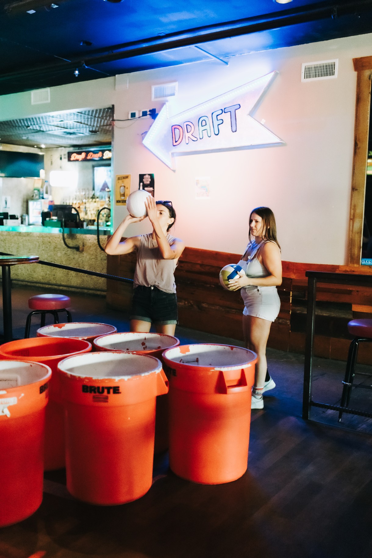 Patrons of Sue Ellen’s competing in the beer pong tournament 