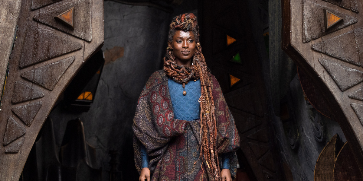 Mother Aniseya (Jodie Turner-Smith) in Lucasfilm's THE ACOLYTE, exclusively on Disney+. ©2024 Lucasfilm Ltd. & TM. All Rights Reserved.