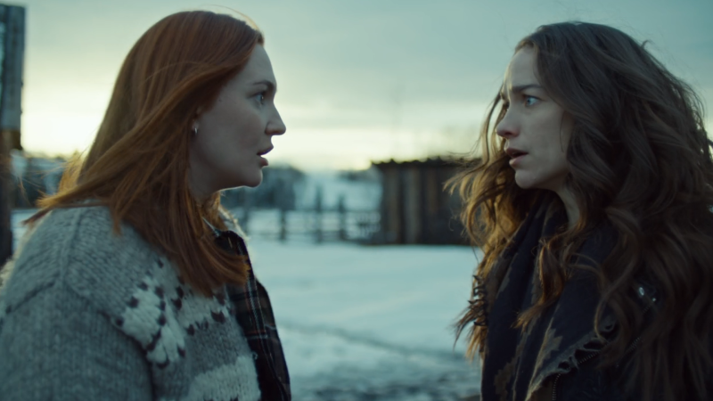 wynonna earp vengeance: nicole and wynonna look at each other like they just got slapped