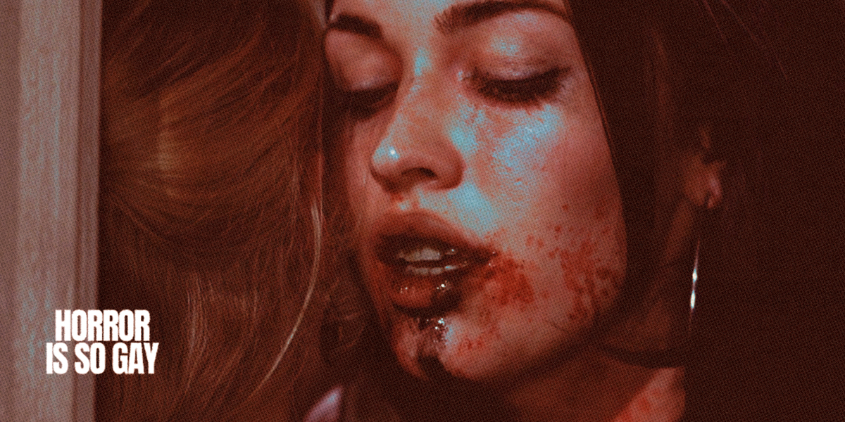 Jennifer in Jennifer's Body with blood on her mouth leans in close to Needy like she's going to eat her