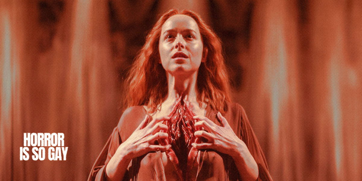 Dakota Johnson awash in red with her chest open in Suspiria (2018) one of the few good horror remakes.