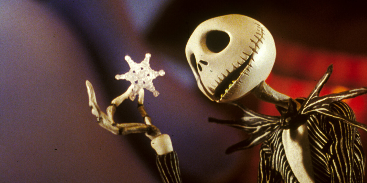 Jack Skellington looks at a snowflake in The Nightmare Before Christmas