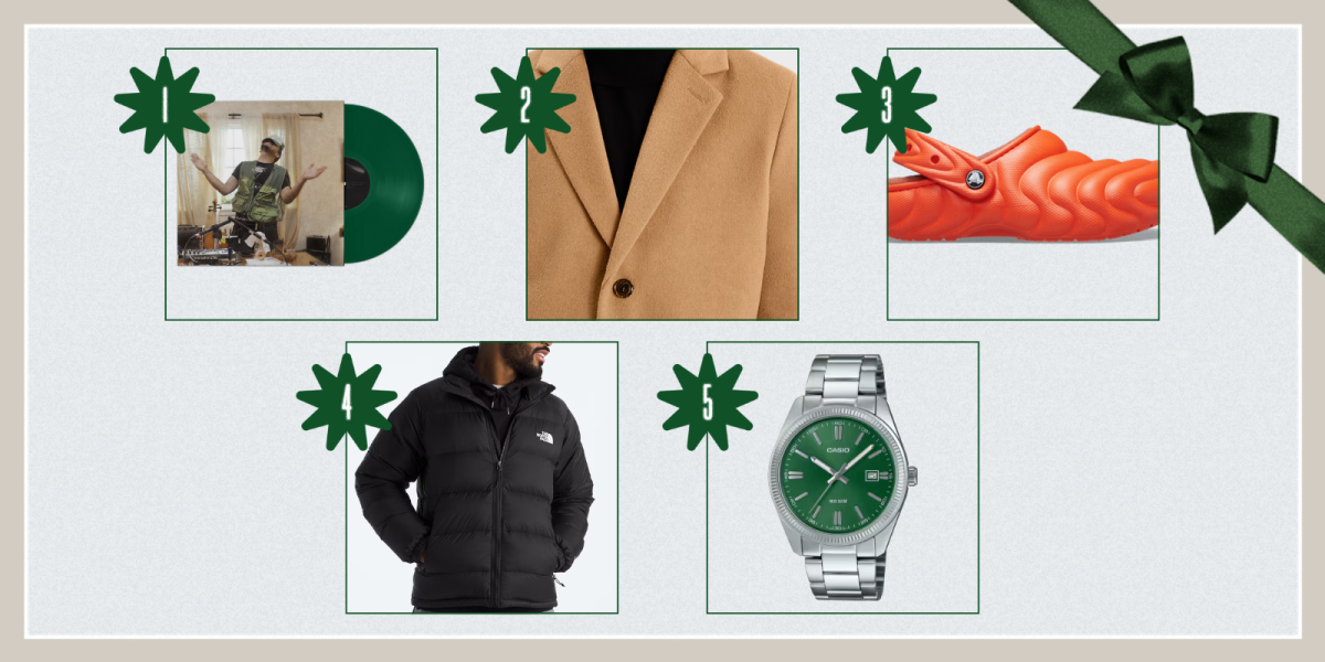 1. Dijon’s Absolutely on Vinyl ($35)2. Express Camel Wool-blend Topcoat ($179) 3. Croc’s Overpuffed Clog ($35) 4. Men’s Hydrenalite™ Down Jacket ($23) 5. Casio Vintage MTP1302D-3AVT ($75)