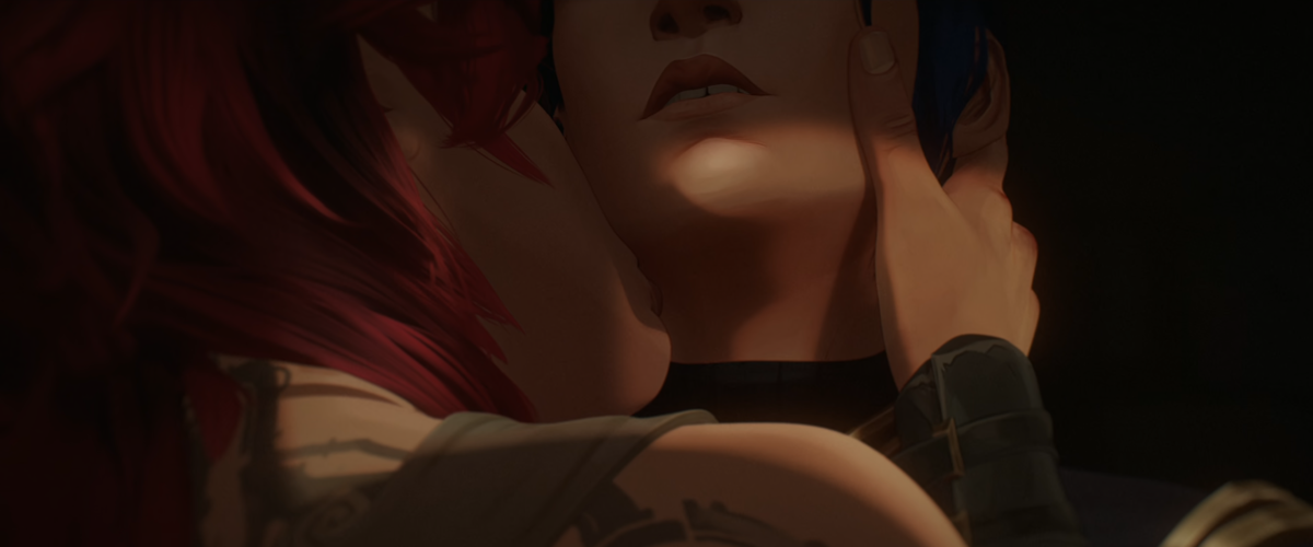 Arcane: Vi kisses Caitlyn's neck in the CaitVi sex scene