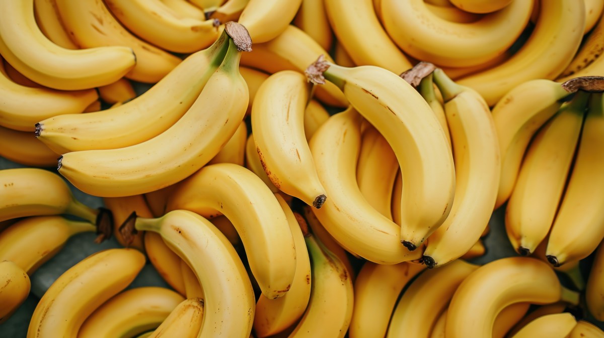 a pile of ripe bananas sitting on top of each other on top of a blue tablecloth covered tablecloth in front of a pile of yellow and green bananas.