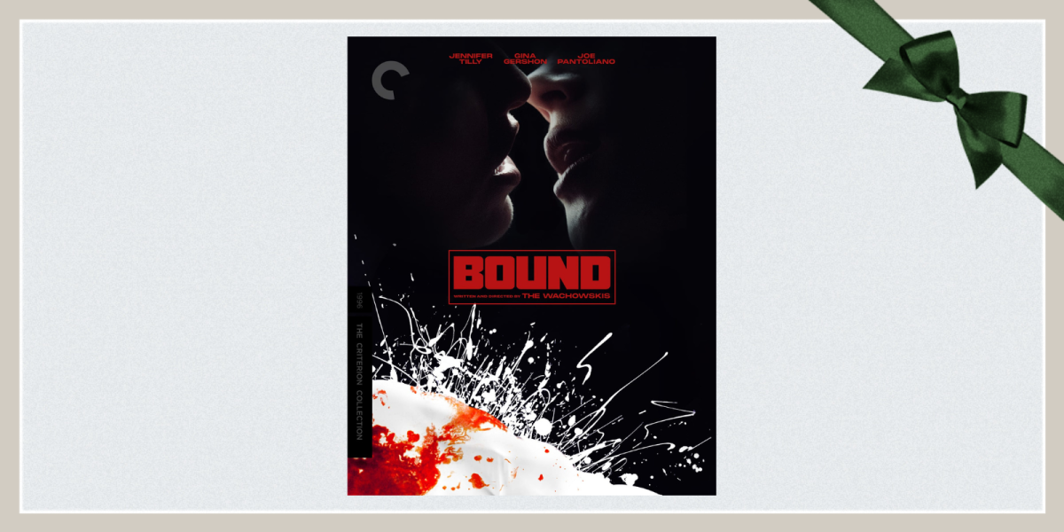 The Blu-Ray cover of Bound with a green ribbon in the corner.