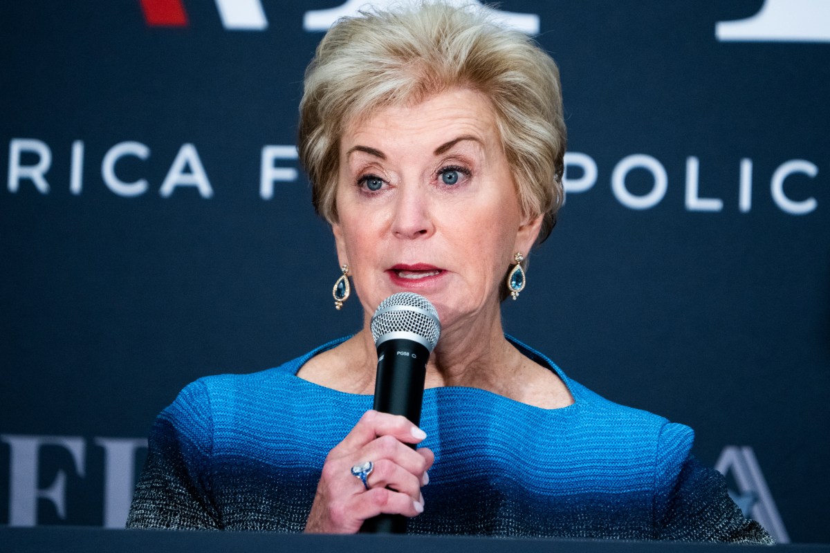 UNITED STATES - SEPTEMBER 12: Linda McMahon, former administrator of the U.S. Small Business Administration, speaks during a discussion hosted by America First Policy Institute (AFPI) and The Abraham Accords Peace Institute, in Washington D.C., on Monday, September 12, 2022. The event marked the second anniversary of the Abraham Accords with Israel and its regional neighbors. Jared Kushner, former senior advisor to President Donald Trump, participated in the discussion. (Tom Williams/CQ-Roll Call, Inc via Getty Images)