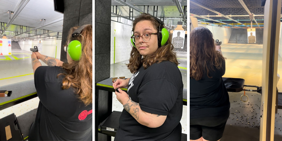 the author Stef at the gun range