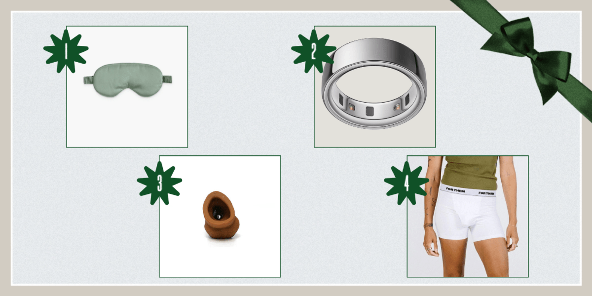 1. Silk Face Mask ($20)2. The Oura Ring ($350) 3. Hand Painted STP ($40) 4. FT Boxers ($28)