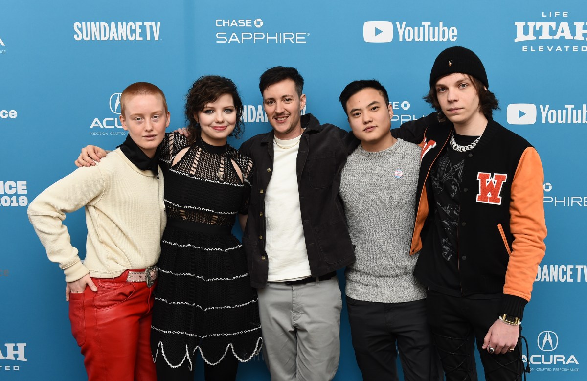 Bobbi Salvor Menuez, Chloe Levine, Rhys Ernst, Leo Sheng and Nicholas Alexander attend 2019 Sundance Film Festival - "Adam" Premiere at Library Center Theater 