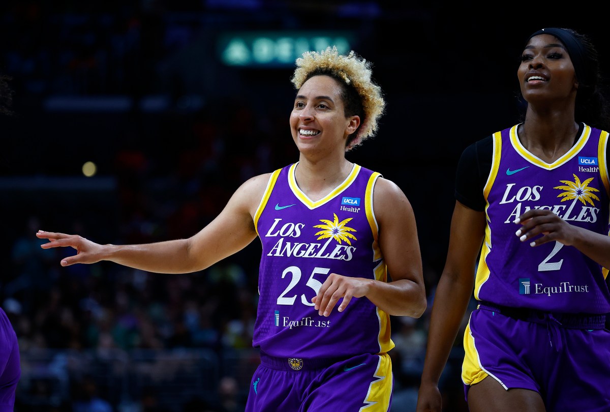 LOS ANGELES, CALIFORNIA - JULY 16: Layshia Clarendon #25 of the Los Angeles Sparks in the second half at Crypto.com Arena on July 16, 2024 in Los Angeles, California. NOTE TO USER: User expressly acknowledges and agrees that, by downloading and or using this Photograph, user is consenting to the terms and conditions of the Getty Images License Agreement. (Photo by Ronald Martinez/Getty Images)