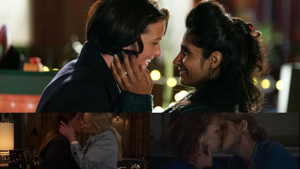 A collage of lesbians kissing or almost kissing on Days of Our Lives