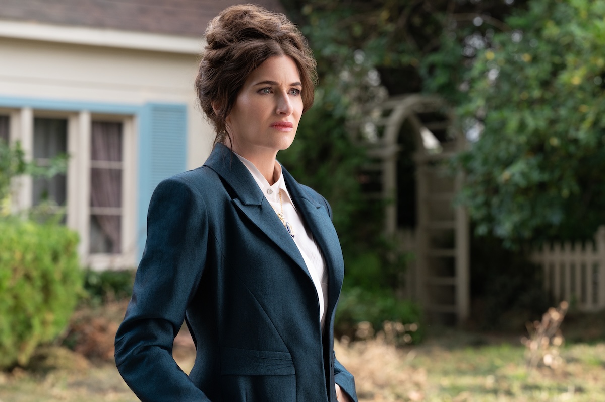 Kathryn Hahn with an updo and a well-fitted blazer.