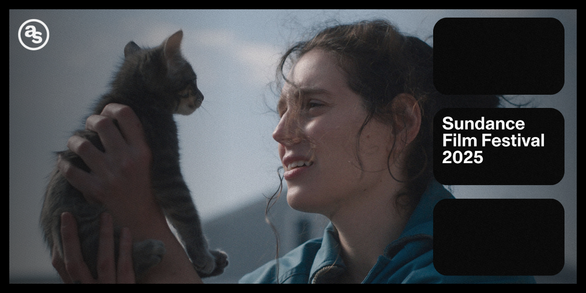 A still of Eva Victor holding a cat in Sorry, Baby with Sundance Film Festival 2025 on the side.