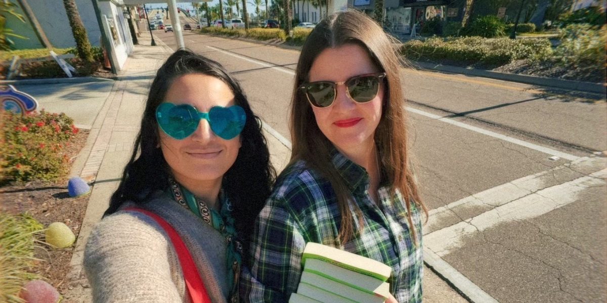 Kristen Arnett holding copies of her book Stop Me If You've Heard This One on a Florida bookstore road trip