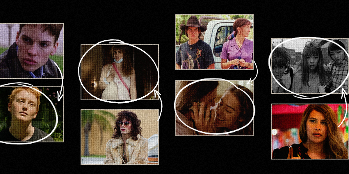 Images from trans films in pairs of two with an arrow from the "worse" one to a circle around the "better" one