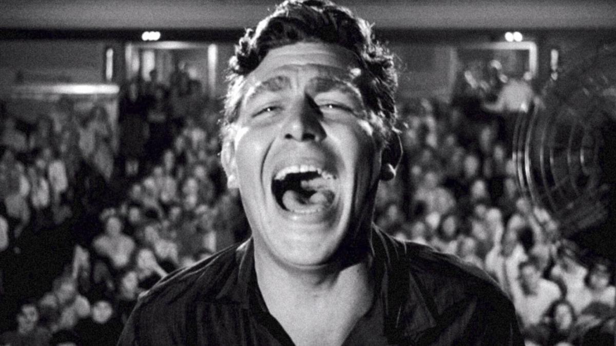 Andy Griffith with his mouth wide open in A Face in the Crowd