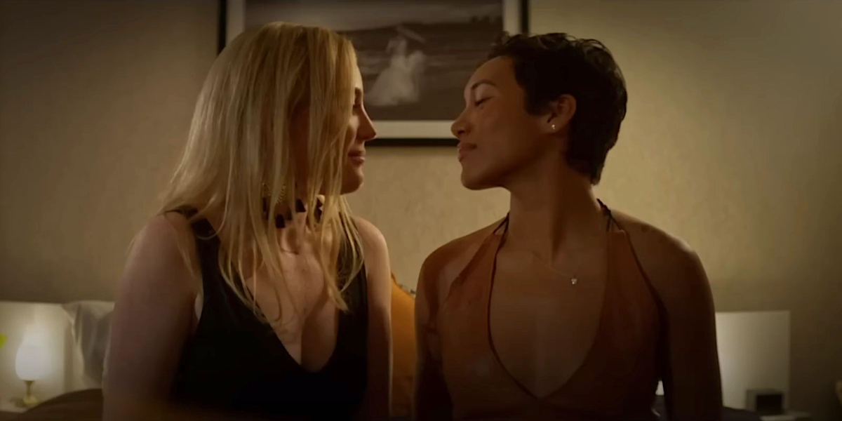 You Me and Her movie 2025 queer - Selina Ringel and Sydney Park lean in to kiss