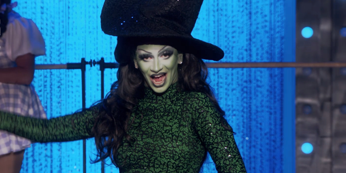 RuPaul's Drag Race 1708 recap: Suzie Toot as the Green Witch in the Rusical