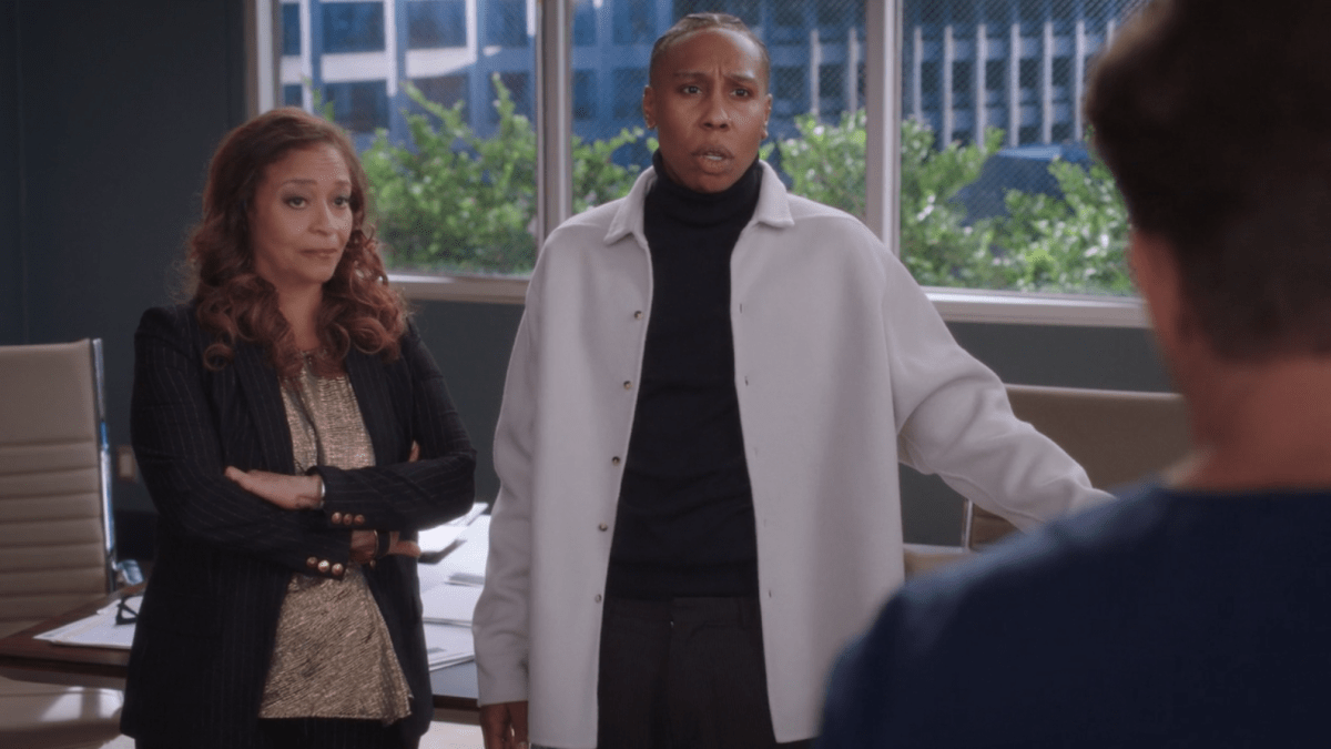 Catherine Fox and Dr. Evelyn Moore (Lena Waithe) stare Nick down